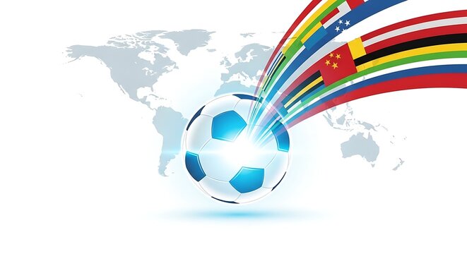 Soccer ball with flags representing countries around the world