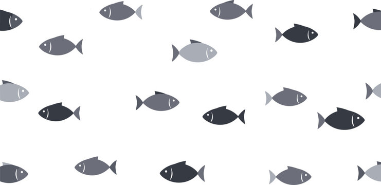 Monochrome Fish Pattern Design Featuring Grayscale Fish for Marine, Oceanic, and Underwater Themed Designs