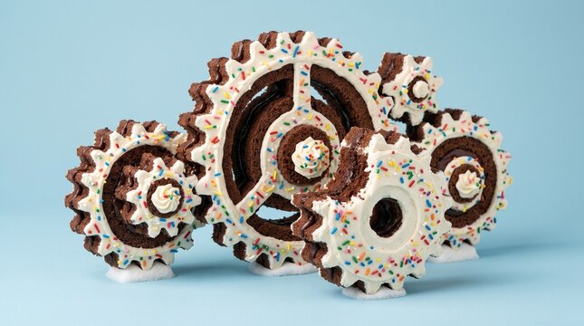 Surreal visual pun of mechanical clock gears made of cracked dry earth for climate change concept