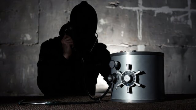 Mysterious Figure In Shadows Next To Safe With Phone Receiver
