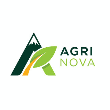 Agri Nova Logo Design Featuring Mountain and Leaf Concept.