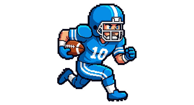 Pixel Art American Football Player Running With Ball.