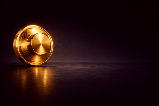 Polished 24k gold safe dial on dark studio, financial secret and combination lock concept