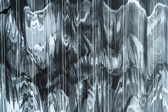 Abstract Monochrome Glitch Texture with Liquid Motion and Vertical Lines