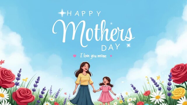 Happy Mother's Day Handwriting Lettering Animation with Love Background 4K