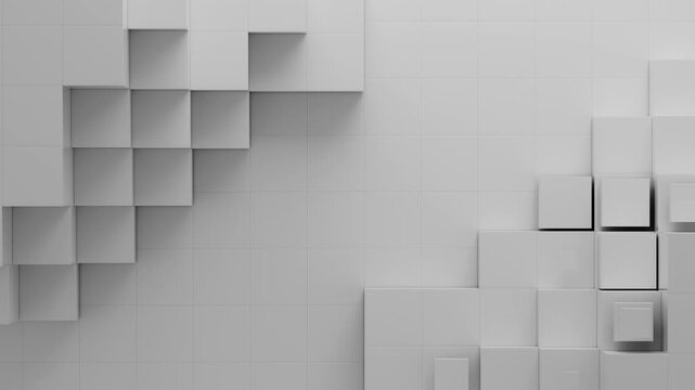 Minimal white cube wall loop background with abstract 3D blocks composition and copy space for technology, UI and corporate design