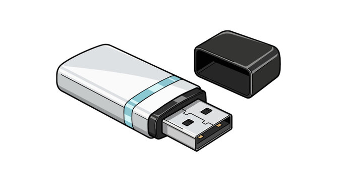 Isometric Illustration of a USB Flash Drive with Detached Cap.