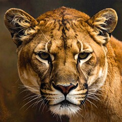 Obraz premium A lioness with a focused gaze and detailed fur