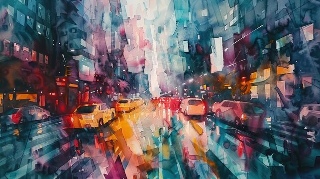 An abstract watercolor expression of a tumultuous storm raging over a rugged coastline  ,watercolor