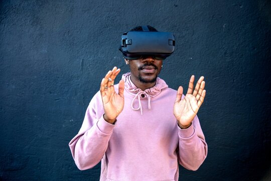 Man experiencing virtual reality technology