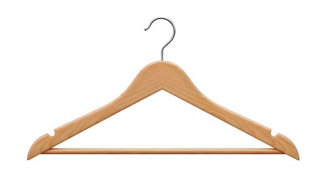 Wooden clothes hanger PNG isolated on transparent background, garment storage and closet organization.