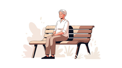Senior Man Sitting on Park Bench, Peaceful Outdoor Relaxation