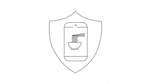 Noodle App Security - Shielded Smartphone with Ramen Illustration.