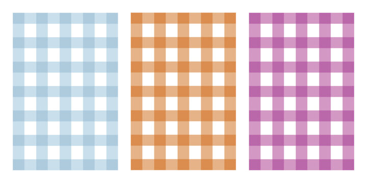 Colorful gingham patterns in blue, orange and purple on white background plaid pattern textile. Resizable and Editable. EPS, 10.