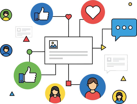 Social Media Network Concept: Likes, Hearts, Comments, and User Profiles