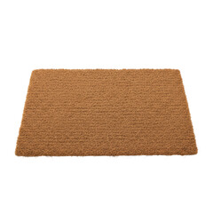 Fototapeta premium Rectangular natural light brown coir doormat with thick woven coconut fiber texture isolated on a transparent studio background, rustic minimalist atmosphere