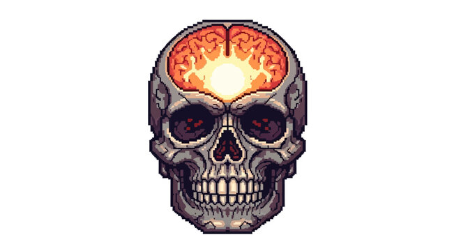 Human Skull with Glowing Brain and Intense Light.
