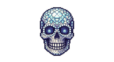Obraz premium Intricate Pixel Art Sugar Skull with Diamond Embellishments.