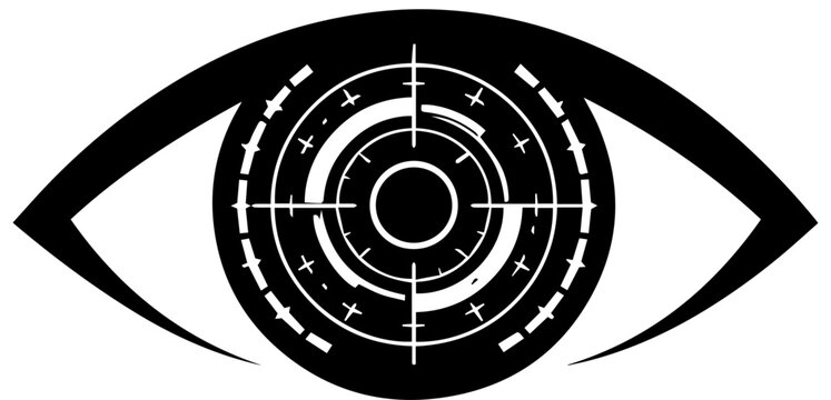 Futuristic Cybernetic Eye Vector Illustration with Digital HUD Interface for Security and Technology Concepts