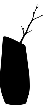 Minimalist Black Silhouette of a Tall Modern Vase with a Bare Branch Vector Illustration