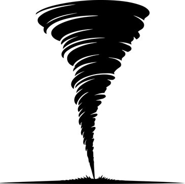 Black and White Tornado Vector Illustration Icon Representing Wind Storm or Twister
