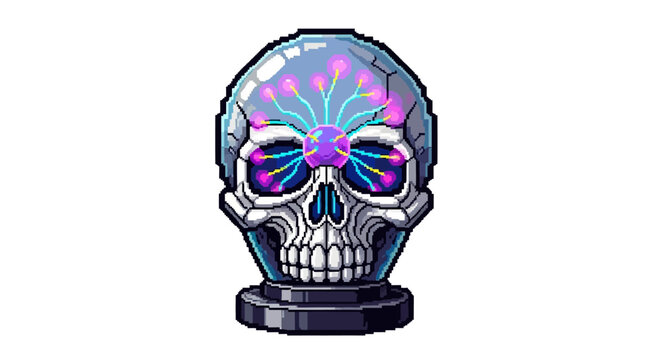 Mysterious Crystal Skull with Glowing Brain Inside.