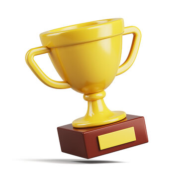 First place cartoon trophy cup icon isolated on white background. 3d rendering