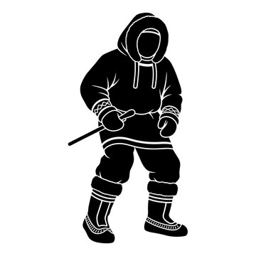 Chukchi in traditional national clothes in a cold environment, concept of indigenous heritage and craftsmanship