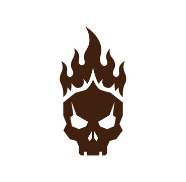brown skull with flames on head isolated on white background