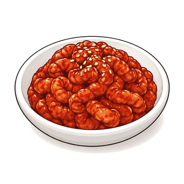韓国珍味チャンジャのピリ辛和え 白背景の皿盛り｜韓国料理 居酒屋メニュー おつまみ