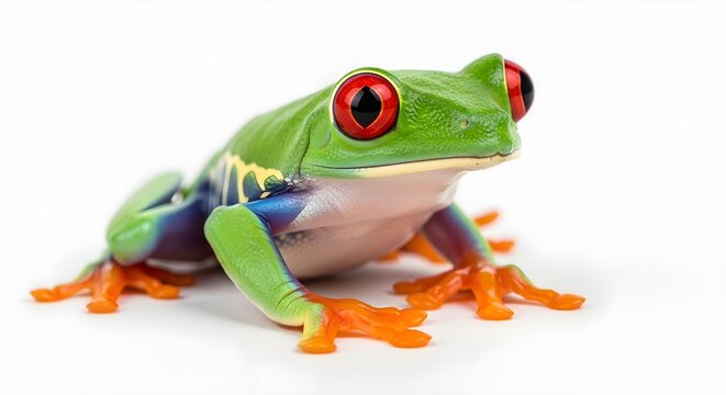 Vibrant red eyed tree frog on white background wildlife photography
