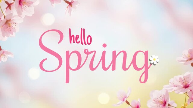 Hello Spring Floral Background with Welcome Greeting and Blooming Flowers 4K