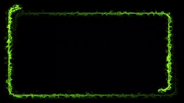 Green Neon Electric Rounded Rectangle Frame Loop Toxic Energy Plasma Border Animation on Black Background