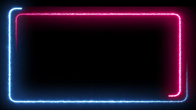 Glowing Neon Electric Rounded Rectangle Frame Loop Animation with Blue and Pink Energy Border on Black Background