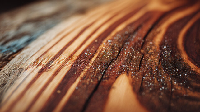 Close-up of weathered wooden surface with visible grain patterns and rust marks