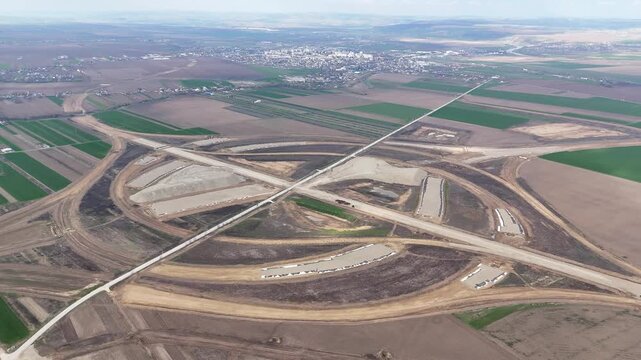 Future A7 and A8 highway interchange node under construction near Pascani city
