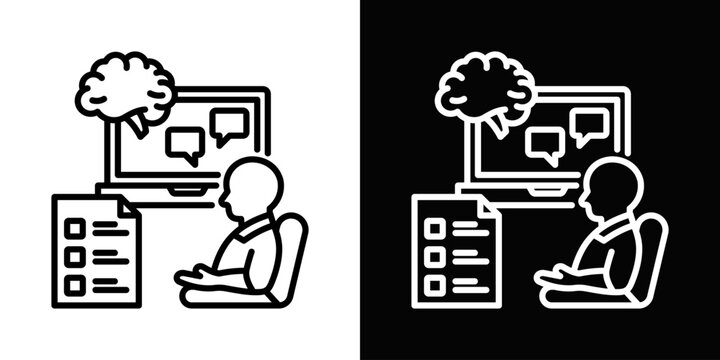 Mental Telecare Icon In Black And White Style