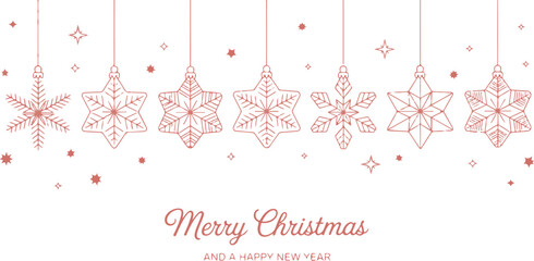 Fototapeta premium Christmas snowflakes and stars decorations merry christmas happy new year greeting card winter holiday season celebration festive background.