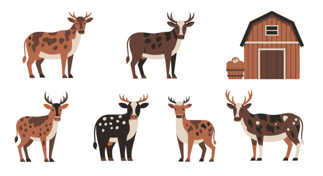 Deer and Antelope Farm Animals Illustration.