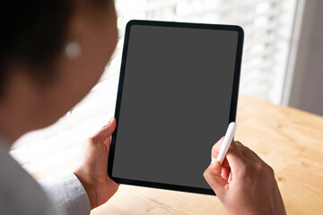 Blank tablet held with stylus interaction, suitable as mockup © Rawpixel.com