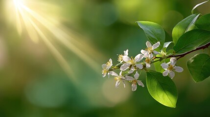 Naklejka premium Elegant Blossom Branch in Soft Light with Green Blur Background
