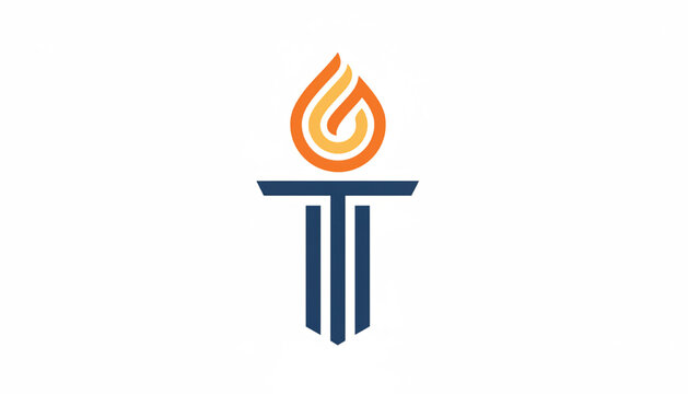Torch logo icon with flame above column design for fire safety, education, and energy branding featuring ignite, power, torchlight with burning and