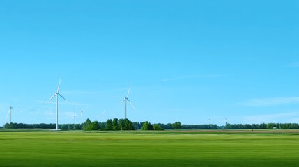 Obraz premium Expansive Landscape with Wind Turbines and Clear Sky Above