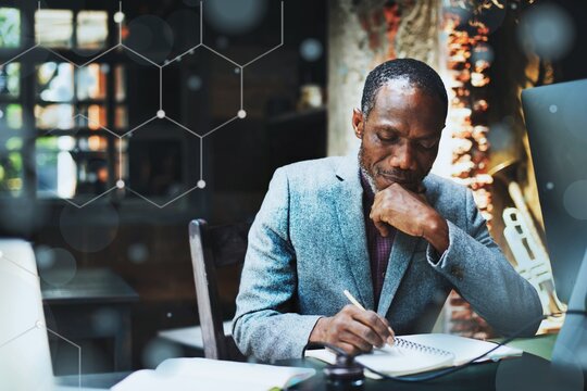 Thoughtful business man working remix