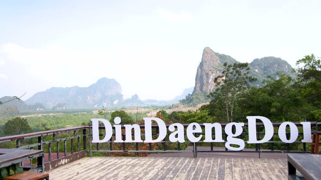 Scenic View of Limestone Mountains from Din Daeng Doi Terrace in Krabi