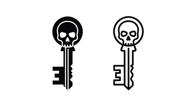 Two stylized skull keys presented in contrasting black and white monochrome designs