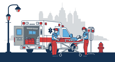 Fototapeta premium Emergency Medical Technicians Transporting Patient.