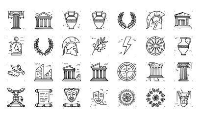 Fototapeta premium Ancient Greece line icon set – pixel perfect editable stroke vector illustration