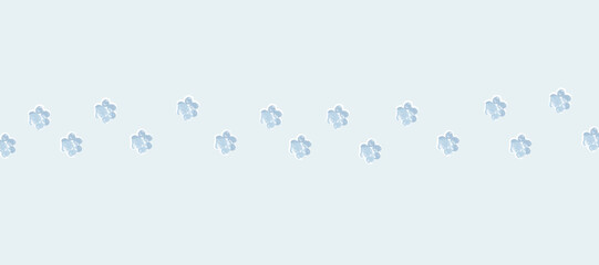 Vector illustration showing a sequence of canine paw prints trekking across a clean, white snowy field, representing winter walks and pets in nature © Kakigori Studio