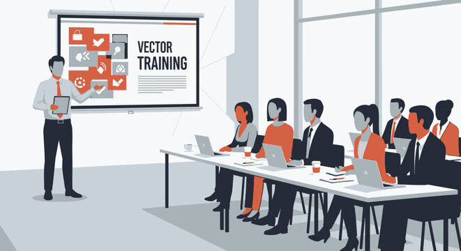 Businessman giving presentation to colleagues.